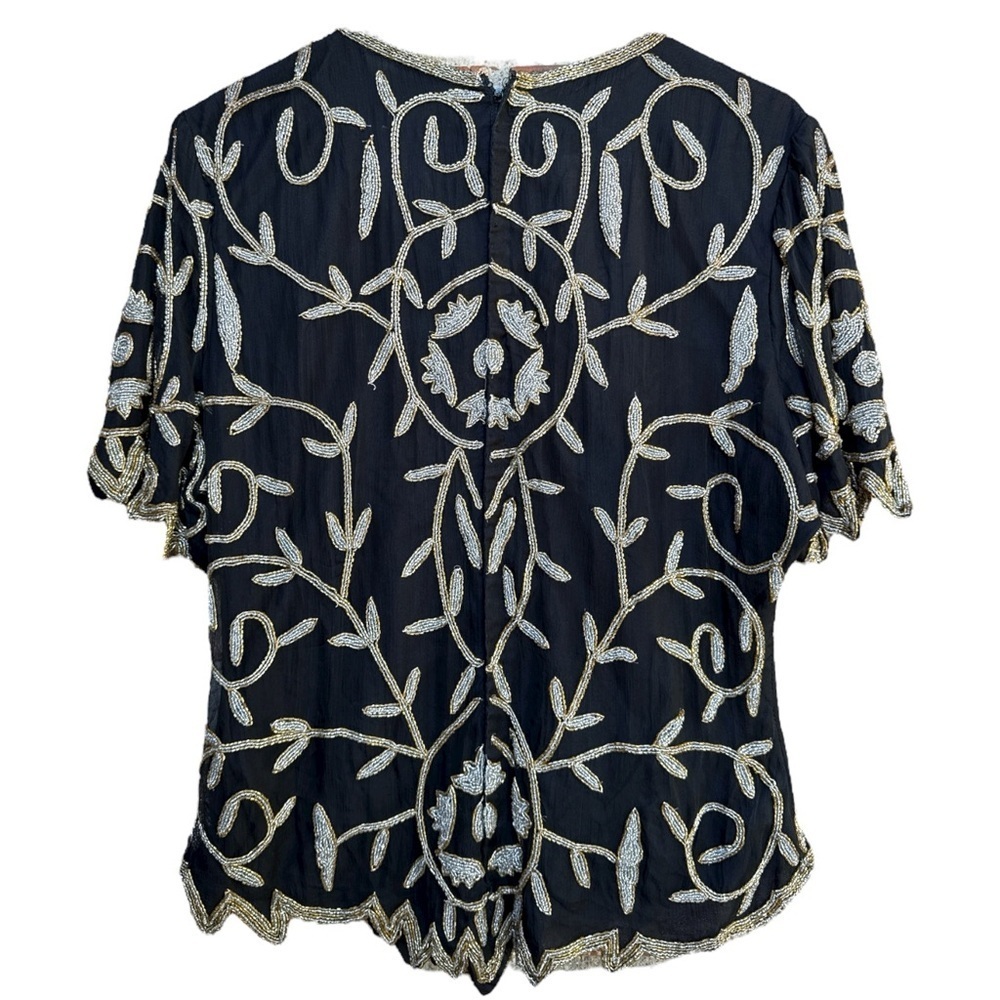 Laurence Kazar Elegant Black and Gold Beaded Top - Picture 7 of 7